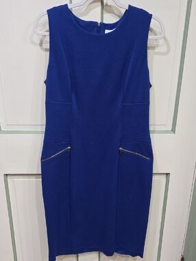 Sleeveless Royal Blue Sheath Dress with Zip Pocket Detail